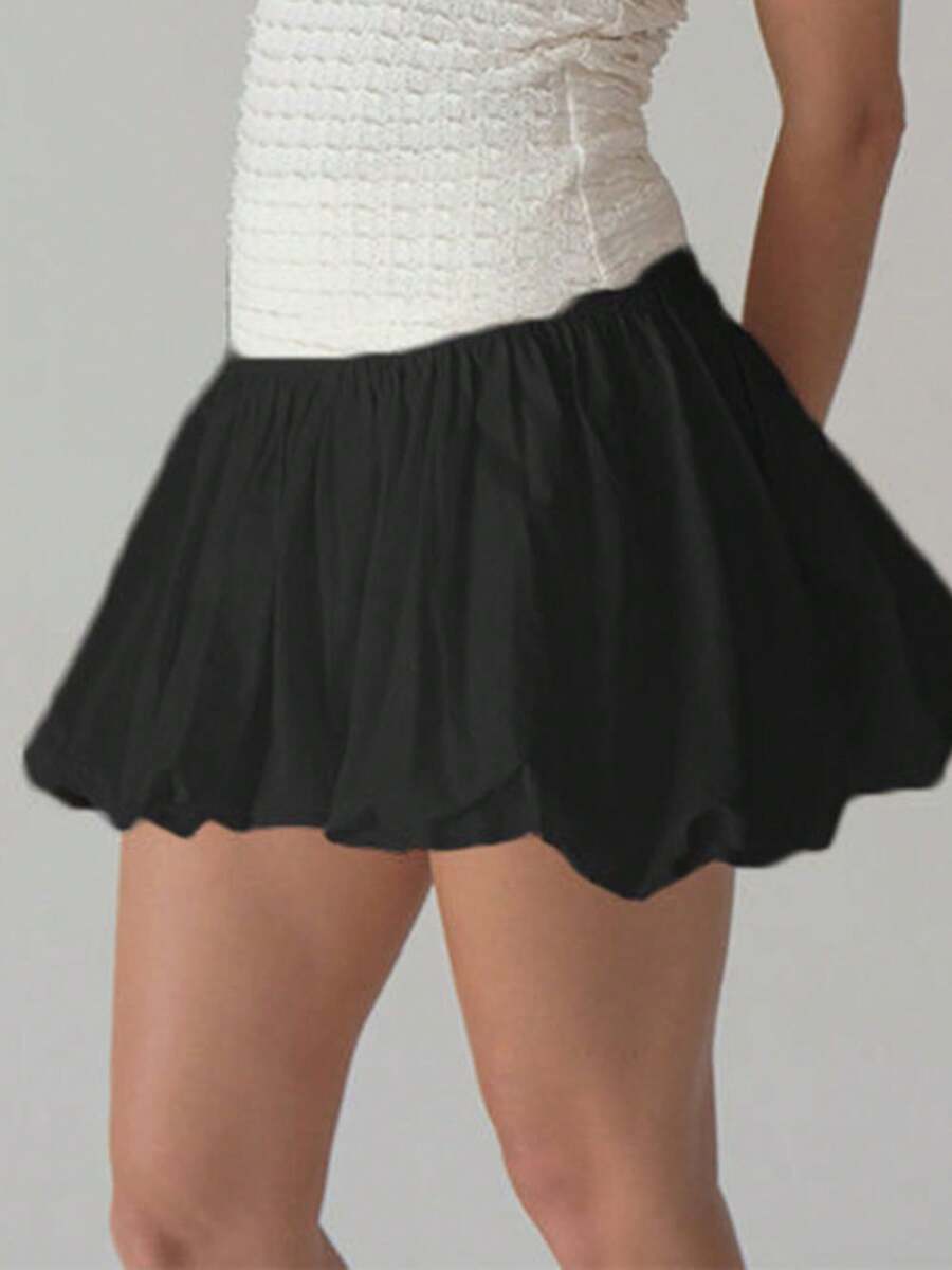 Women Girls Bubble Mini Skirt Low Waist Pleated Puffy Short Skirts A-Line Rufle Flared Mini Balloon Skirts - Black - View 1