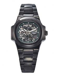 LONGLUX 1 Pc Men's Hollow Automatic Mechanical Waterproof Steel Band Watch, High-End Butterfly Buckle, Casual & Fashionable