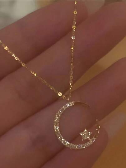 1 pieza de colgante de collar de Eid con circonita brillante y elegante, simple, elegante, lindo y versátil para uso diario. Joyería de cadena de clavícula adecuada para usar durante el Ramadán