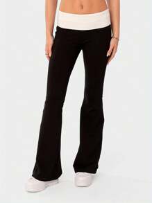 Coquette Cute Flare Bell Bottom Y2k Pants For Women Fold Over Leggings Slim Fit Yoga Pants Y2k Joggers Streetwear - 黑色 - 查看 4