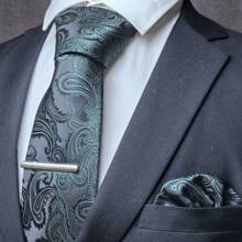 3pcs Set: Men's Classic 3.15-Inch Paisley Necktie, Matching Pocket Square, And Silver Tie Clip Combo, Ideal As Men's Gift, Suitable For Business, Weddings, Grooms, Groomsmen, Parties, Festivals And More - Three-piece Set - View 23