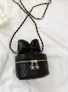 1pc Pu Zipper Closure Fashionable Bow Rhinestone Embroidery Shoulder Crossbody Bucket Bag, Korean Style Versatile Chain Shoulder Crossbody Bag, Casual And Comfortable Shoulder Strap, Smooth And Long Style, Versatile And Not Picky, Suitable For Girls' Daily Shopping And Travel Use - Sweet Bucket Bag - View 10