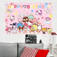 Sanrio 1PC Cute Cartoon Pink Sanrio Character Series Theme Birthday Party Decoration Background (210 * 150/150 * 100/100 * 75CM) Hello Kitty Kuromi Yuguigou Photography Background Party Cake Table Supplies Decoration Background Cloth Banner Perfect Decoration Birthday Party Room Wall Background Cloth Photo Pavilion Studio Props