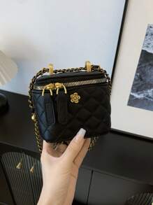 Mini Luxurious Women's Square Handbag, Embroidered Rhombus Textured Box Bag, Flap Design Ladies' Shoulder Bag, Adjustable Chain Crossbody Bag, Suitable For Dating, Afternoon Tea, Vacation, Casual, Shopping, Coin Purse, New Ladies' Purse