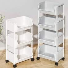 Carrito de almacenamiento para libros, gabinete de almacenamiento con ranuras para cocina, organizador de hogar para baño y sala de estar, estante de esquina estrecho para cocina - Blanco - Ver 2