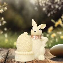 Estatua de conejo de Pascua, bonito huevo de Pascua, conejo, cordero, figura de primavera, centro de mesa para el hogar - Amarillo - Ver 6