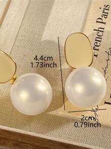1 Pair Luxurious French Faux Pearl Geometric Elegant Drop Earrings, Minimalist Chic Design For Women