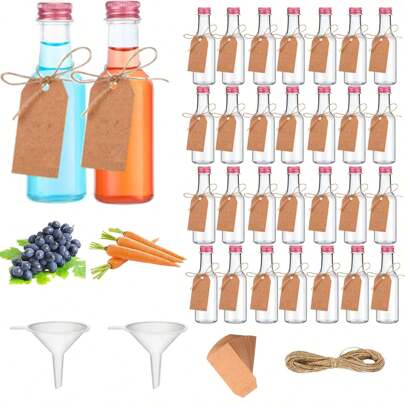 48pcs/2pcs/120/500pcs Small Size And Easy To Carry Out The Mini Plastic Empty Wine Bottle, With Rope And Hang Tag Decoration, Screw Cap Is Not Easy To Leak, Suitable For Fruit Juice Wine And Other Liquids, Picnic Party Wedding And Other Occasions Applicable - 50/100ml.
