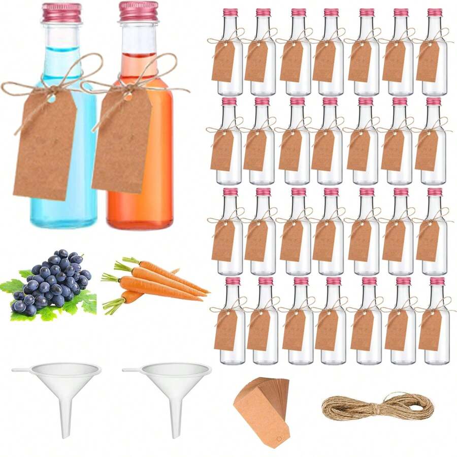 48件/2件/120/500件小巧便携迷你塑料空酒瓶，带绳和吊牌装饰，螺旋盖不易漏水，适用于果汁酒等液体，野餐派对婚礼等场合适用-50/100毫升。