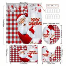 4pcs Christmas Grandpa Curtain Shower Curtain Decoration, Beautiful Housewarming Gift Modern Home Decoration, Waterproof Shower Curtain And Toilet Floor Mat Three Pieces Set With 12 Shower Curtain Hooks Home Bathroom Decor Fall Decor Bathroom Accessories Back To School