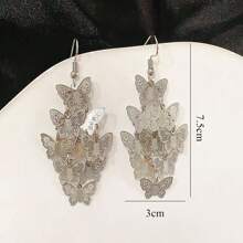 New Item Luxury 1 Pair Of Fashionable And Simple Bohemian Tassel Hooks, Silvery Butterfly Piece Long Earrings, Mother's Day, Holidays, Birthday Gifts, Daily Wear, Exquisite Jewelry, Women's Earrings - Silver - View 7