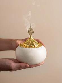 1 pieza de quemador de incienso de forma redonda con combinación de metal y cerámica, color blanco y negro, estilo moderno minimalista, de lujo, para aromatizar el hogar, adecuado para escritorio, hogar, oficina, hotel, sala de estar, salón, decoración navideña