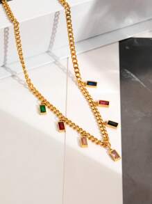 1 件时尚不锈钢 18K 镀金彩色锆石项链，适合女性日常佩戴、节日礼物