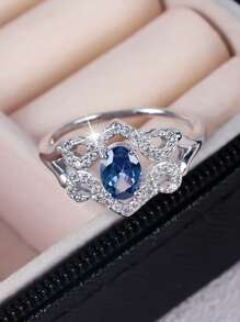 1 pieza Anillo de piedra de zirconia en forma de lágrima brillante y lujoso, ideal para mujeres como regalo para el Día de San Valentín, compromiso, boda, aniversario, mamá, madre, Día de la Madre