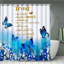 4PCs Flowers With Butterfly Curtain Shower Curtain Decoration, Beautiful Housewarming Gift Modern Home Decoration, Waterproof Shower Curtain And Toilet Floor Mat Three-Piece Set Comes With 12 Shower Curtain Hooks Bathroom Decor Fall Decor Bathroom Accessories Back To School