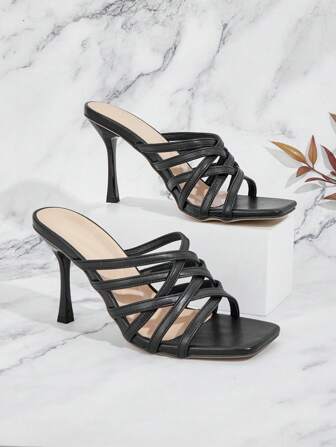 Sandali da donna con cinturini incrociati, punta quadrata, tacco a zeppa basso, per l'estate