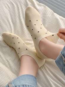 6 Pairs Women Casual Cute Polka Dot Short Socks, Breathable Boat Socks, Chic Minimalist Style, Spring/Summer