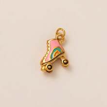 1pc Stainless Steel Plated Gold Drip Paint Multi-Element Pendant Necklace, Christmas Tree, Donut, Football, Roller Skate Charms, Suitable For DIY Necklace And Bracelet