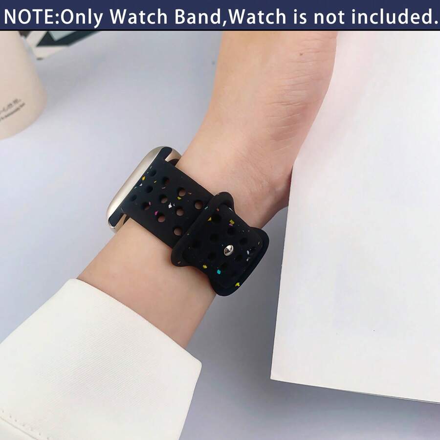 透气运动表带兼容 Apple Watch 表带 40 毫米 38 毫米 41 毫米 42 毫米 44 毫米 45 毫米 46 毫米 49 毫米 女式，柔软硅胶腕带防水表带兼容 Apple Watch Series 10 SE 9 8 7 6 5 4 3 2 1 Ultra - 黑色 - 查看 1