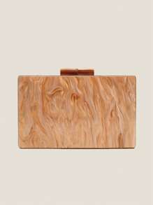 Cross-Border Leaf Vein Acrylic Evening Bag Foreign Trade Ladies Geometric Splicing Clutch Bag Women's Dress Small Square Bag Crossbody Hard Box Bag Bridal Bag - Coffee Brown - View 4