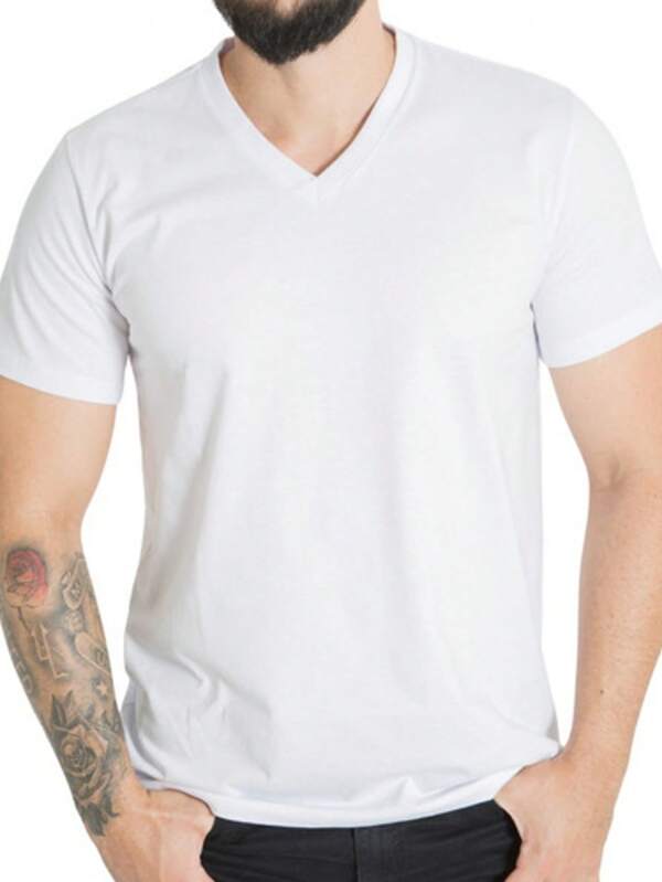 Camiseta decote V direto de fábrica 100% algodão