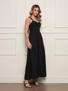 Long Dress With Straps And Loose Cups - Black - View 4