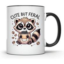 Cute Raccoon Coffee Mug, Cute But Feral Mug, Adorable Raccoon Cup, Coffee Lover Gift, Fun Animal Mug, Cute Gift Idea, Unique Coffee Cup - 11oz Ceramic Coffee Mug - Valentine's Day, Birthday,Woman's Day Gift, Easter Day Gift Idea For Dad Mom Friends Girlfriend Boyfriend