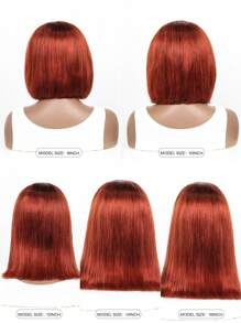 Tóc giả ngắn kiểu bob màu nâu đỏ 16 inch, tóc thật, kiểu ren 13x4, đã được tỉa sẵn với tóc con, tóc thật nguyên chất Brazil, mật độ 180, màu nâu đỏ. - S33 - Xem 7