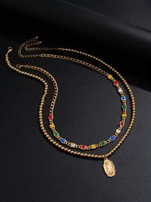 2 pièces Collier de luxe vintage orné de strass et de perles, bijoux charmants pour les hommes pour une tenue de soirée décontractée