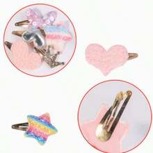16pcs/Pack Cute Girls Hair Accessories - Star & Heart Shaped Hair Clips, Colorful Hair Clips, Snap Hair Clips, Metallic Sequin Hair Clips - Multicolor - View 6