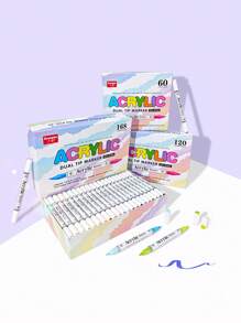 GuangNa 60/120/168color 8106 Acrylic Marker, Creative Double Head + Bicolor Design Painting Watercolor Paint Pen For Ceramic Markers, Artwork Coloring Highlighters, Wall & Painting Essential Graffiti Pen Back To School - Multicolor - View 2