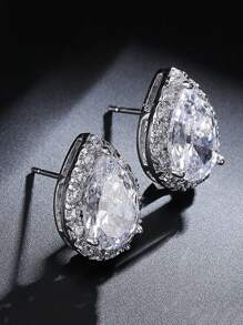 2 piezas Pendientes de botón con forma de gota de agua de circonita cúbica para hombres, de moda y versátiles para uso diario