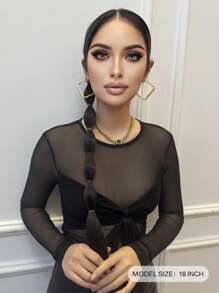 JENNIFER 18Inch Synthetic Long Straight Hair Natural Bubble Braid Plait Ponytail Wig With Rubber Band Natural Fashion - Natural Black - View 12