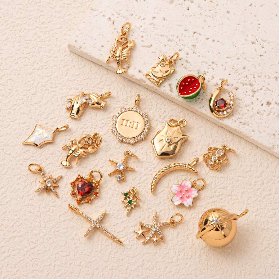 1pc Colorful Zirconia Multi-Element Pendant, Copper Pave Zirconia Plated, Suitable For DIY Necklace & Bracelet