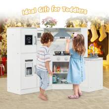 Kids Corner Kitchen Playset Wooden Pretend Play Toy With Microwave - White - View 4