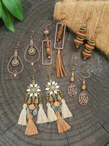 12 Pairs Bohemian Vintage Earrings Set For Women - Faux Feather Dream Catcher, Tassel Dangle Earrings, Versatile & Stylish For Daily Wear, Party, Gatherings, All Season