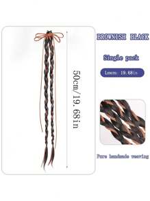 1pc Women's Sweet Elegant Hair Braids Clip, Fashion Long Braid Hair Accessory, Fake Hair Half Bun Side Ribbon Pony Tail Hair Clips, Suitable For Daily Wear, Boho Elegant