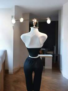 Blusa sin tirantes con bloques sin hombros - Negro - Ver 4