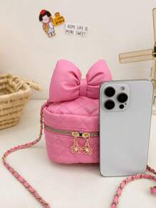 1pc Pu Zipper Closure Fashionable Bow Rhinestone Embroidery Shoulder Crossbody Bucket Bag, Korean Style Versatile Chain Shoulder Crossbody Bag, Casual And Comfortable Shoulder Strap, Smooth And Long Style, Versatile And Not Picky, Suitable For Girls' Daily Shopping And Travel Use - Sweet Bucket Bag - View 9