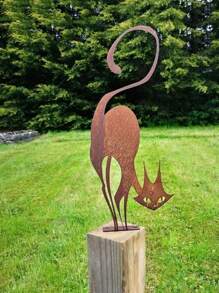 HELLOYOUNG 1 pièce Ornements de clôture en fer forgé pour chat, série rouillée Statue de chat pour jardin extérieur, convient pour piquets de pelouse, décorations de fête de jardin, cadeaux