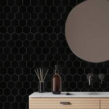 HOMEART 6-Sheet Black Peel And Stick Backsplash Hexagon Tile, Self Adhesive Wall Tile Ceramic Look Stick On Backsplash For Kitchen Bathroom
