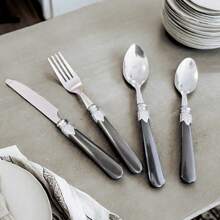 New 24 Piece Stainless Steel Cutlery Set, Bowling Handle Bamboo Handle - màu đen - Xem 2