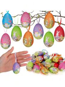 24/18/6 件复古复活节树饰品 - 纸浆泡沫蛋挂饰带丝带适用于复活节篮子 DIY 工艺品家庭派对