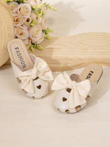 Cute Kids Bow Decor Flat Summer Slippers - Beige - View 2