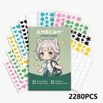 2280 piezas de parches en forma de estrella y corazón (6 colores) para cubrir granos, compatibles con todo tipo de piel, sin fragancia, sin parabenos, para adultos de ambos sexos