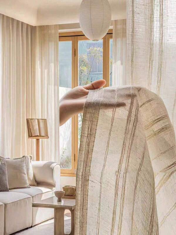1pc Linen Modern Linen Gauze Curtain - Japanese Linen Style, Rod Pocket Design, Suitable For Living Room And Bedroom - Sheer And Light Filtering Curtain, Living Room Curtain, Bedroom Curtain (180g Fabric Weight)
