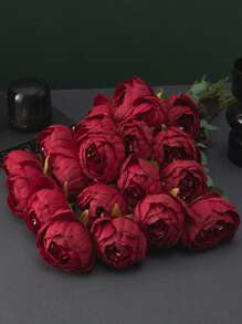 MEHELANY 5/2/1pc 20.1 Inch Artificial Peony Flower, Plastic Stem, Burgundy Vintage Peony Artificial Silk Floral Bouquet, Suitable For Home, Dining Table, Meeting Room Decor, DIY Wedding Party Center Pieces, Mother's Day Gift