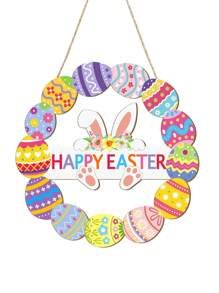 1 pieza - Guirnalda decorativa de madera para puerta de Pascua 2025 - Para señal de puerta frontal, señal de pared, decoraciones de primavera con conejo, cartel hueco de Bonnie, huevos y flores, ¡Bienvenido a colgar en la decoración del hogar, fiesta, al aire libre o interior para Feliz Pascua!