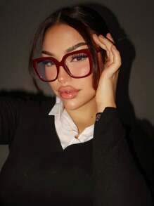 1pc Ladies Burgundy Square PC Frame Vintage Plain Non-Prescription Glasses Suitable For Daily Wear Clear Glasses Accessories, School Glasses Accessories For Women