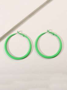 1 Pair European Style Minimalist Round Geometric Open Outline Painted Hoop Earrings, Suitable For Gift Or Daily Use